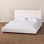 Lit plateforme Baxton Studio Braylin en tissu ours en peluche, format Queen, blanc
