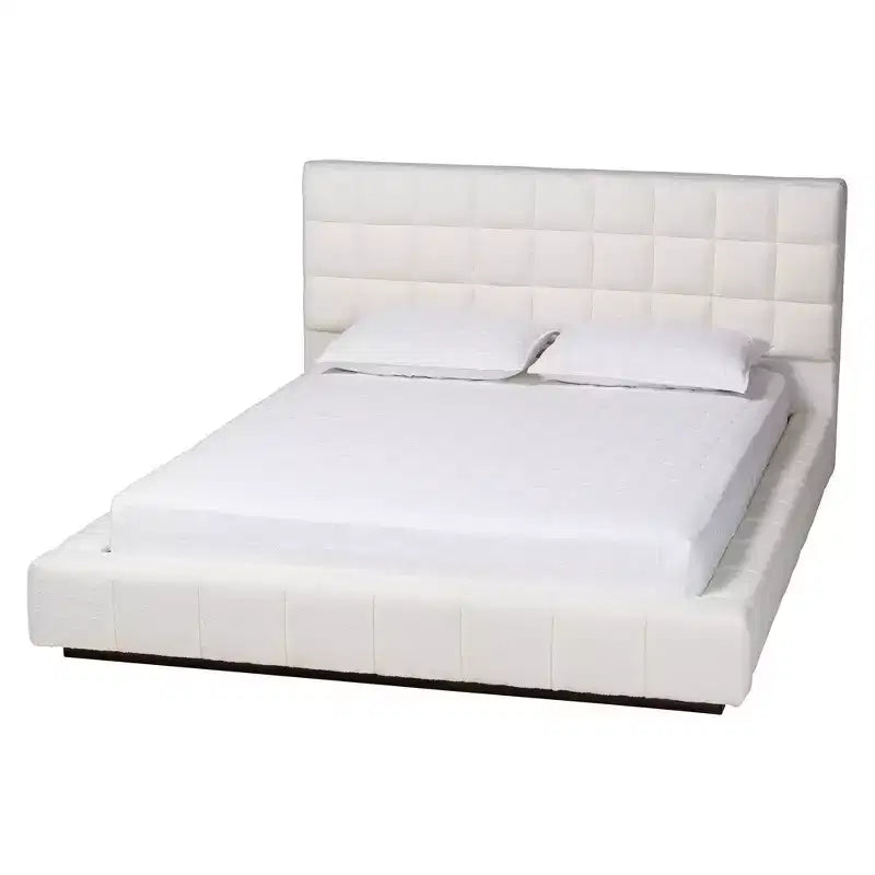 Lit plateforme Baxton Studio Braylin en tissu ours en peluche, format Queen, blanc