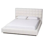 Lit plateforme Baxton Studio Braylin en tissu ours en peluche, format Queen, blanc