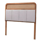 Baxton Studio Tête de lit King Esti en tissu et bois avec rotin Gris clair/Noyer cendré : Design Mid-Century, 5 hauteurs réglables
