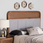 Baxton Studio Tête de lit King Esti en tissu et bois avec rotin Gris clair/Noyer cendré : Design Mid-Century, 5 hauteurs réglables