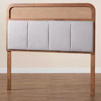 Baxton Studio Tête de lit King Esti en tissu et bois avec rotin Gris clair/Noyer cendré : Design Mid-Century, 5 hauteurs réglables