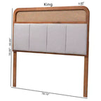 Baxton Studio Tête de lit King Esti en tissu et bois avec rotin Gris clair/Noyer cendré : Design Mid-Century, 5 hauteurs réglables