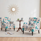 Lot de 2 fauteuils rembourrés avec boutons touffetés et oreiller lombaire beige/gris/bleu clair