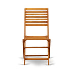 East West Furniture Ensemble Bistro de conversation d'extérieur comprenant une table basse ronde en bois et 2 chaises pliantes, Huile naturelle