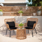 Ensemble bistrot 3 pièces en osier pour conversation, salon de jardin en rotin résistant aux intempéries avec coussins