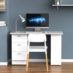 HOMCOM Bureau d'ordinateur moderne 47" pour la maison et le bureau, combo bibliothèque, table d'écriture, poste de travail avec 3 tiroirs et étagère de rangement - Blanc