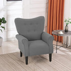 Fauteuil d'appoint moderne Erommy, fauteuil à dossier haut, canapé simple en tissu rembourré avec boutons et pieds en bois pour salon