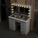 Coiffeuse moderne blanche avec miroir pliable éclairage réglable - 102,1 x 137,4 cm