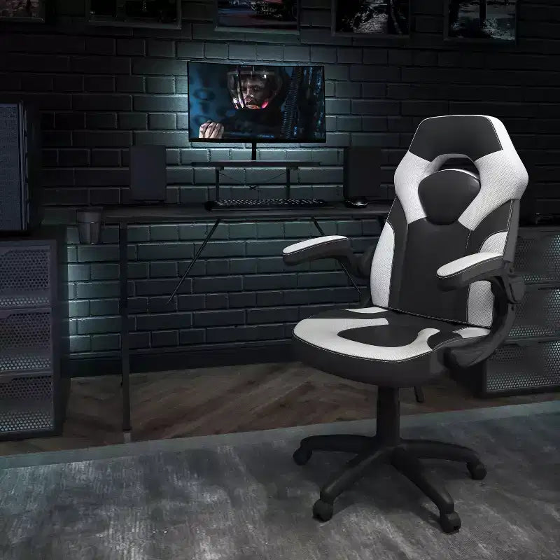 Ensemble bureau de jeu et chaise Emma et Oliver avec porte-gobelet, support pour casque et support pour écran