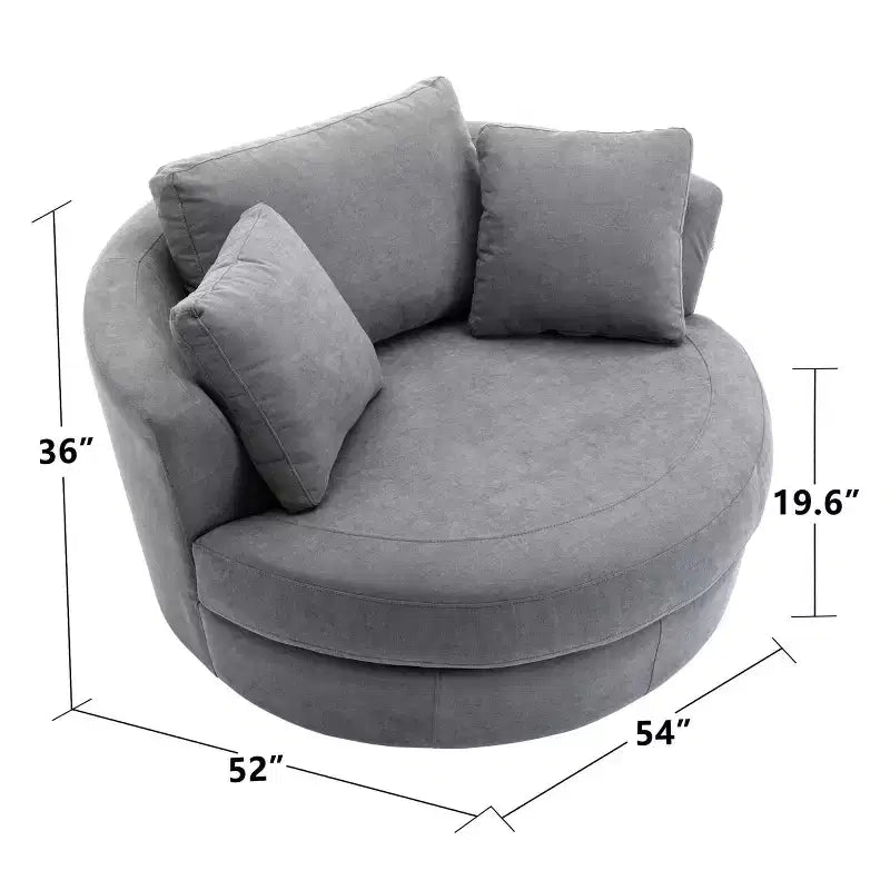 Fauteuil rond pivotant et demi Kinwell de 54 po de large entièrement assemblé