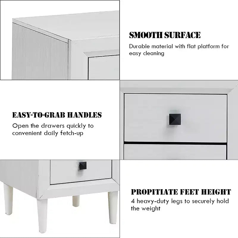 Costway Table de Chevet Table Basse Pieds en Bois Tiroirs de Rangement Blanc