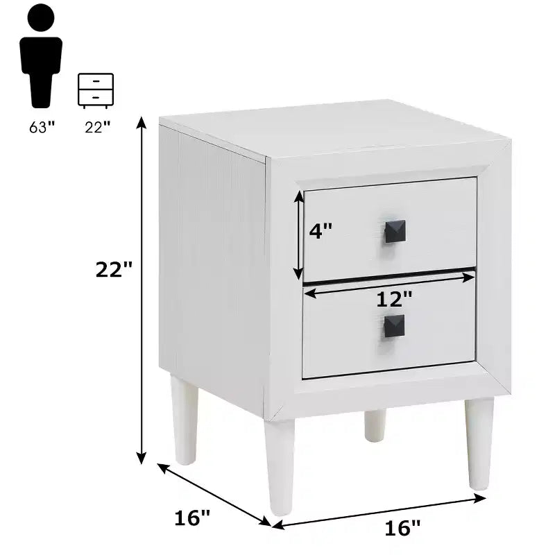 Costway Table de Chevet Table Basse Pieds en Bois Tiroirs de Rangement Blanc