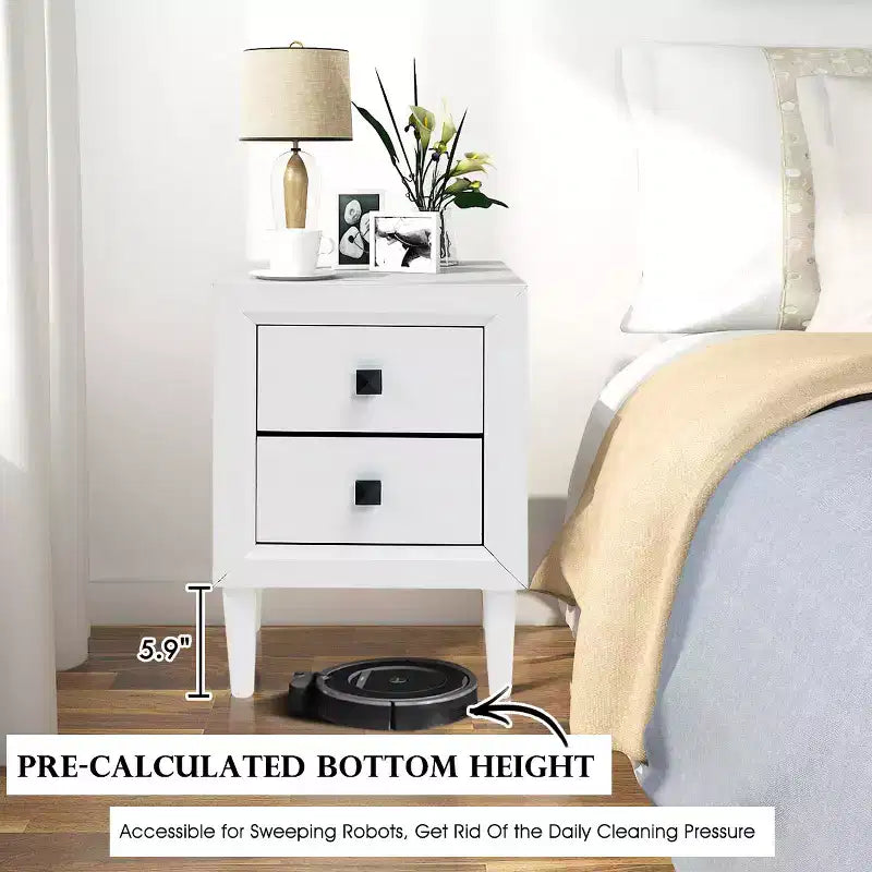 Costway Table de Chevet Table Basse Pieds en Bois Tiroirs de Rangement Blanc
