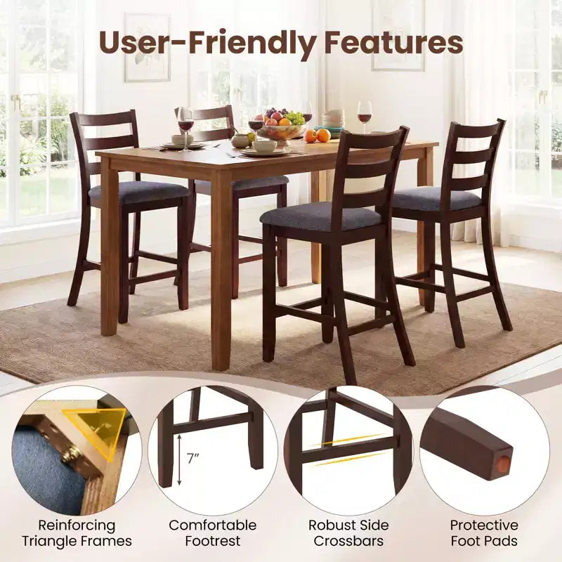 Lot de 4 tabourets de bar Costway, hauteur comptoir, avec assise en tissu et pieds en bois d'hévéa