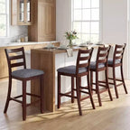 Lot de 4 tabourets de bar Costway, hauteur comptoir, avec assise en tissu et pieds en bois d'hévéa