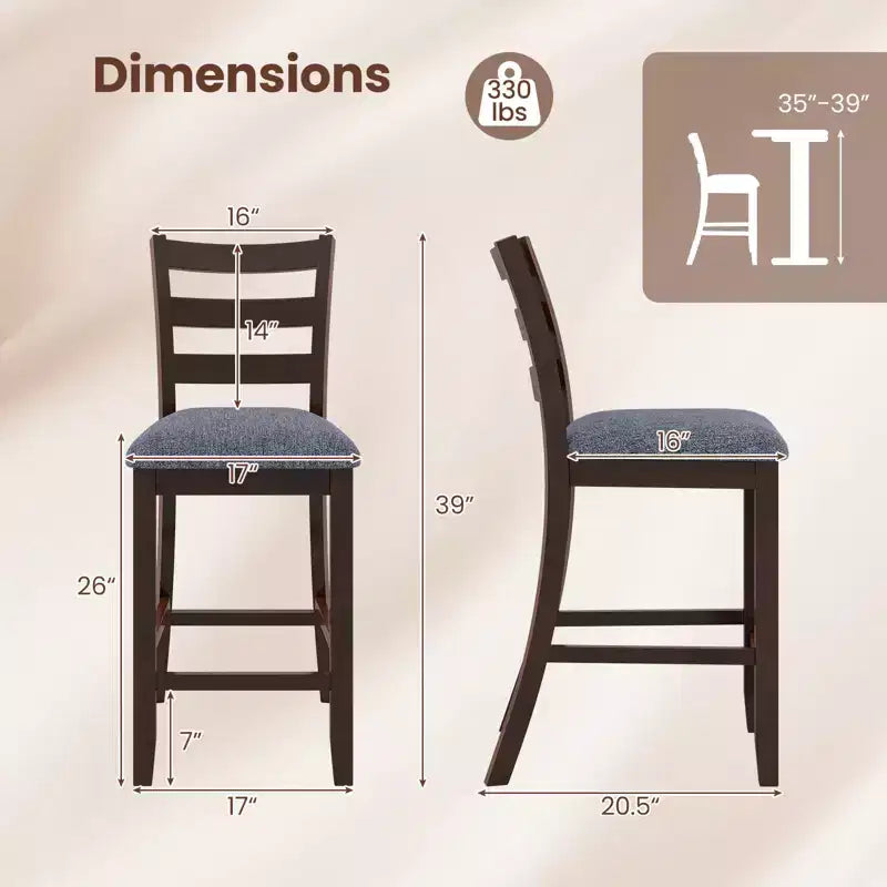 Lot de 4 tabourets de bar Costway, hauteur comptoir, avec assise en tissu et pieds en bois d'hévéa
