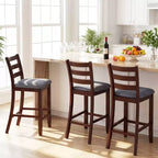 Lot de 4 tabourets de bar Costway, hauteur comptoir, avec assise en tissu et pieds en bois d'hévéa