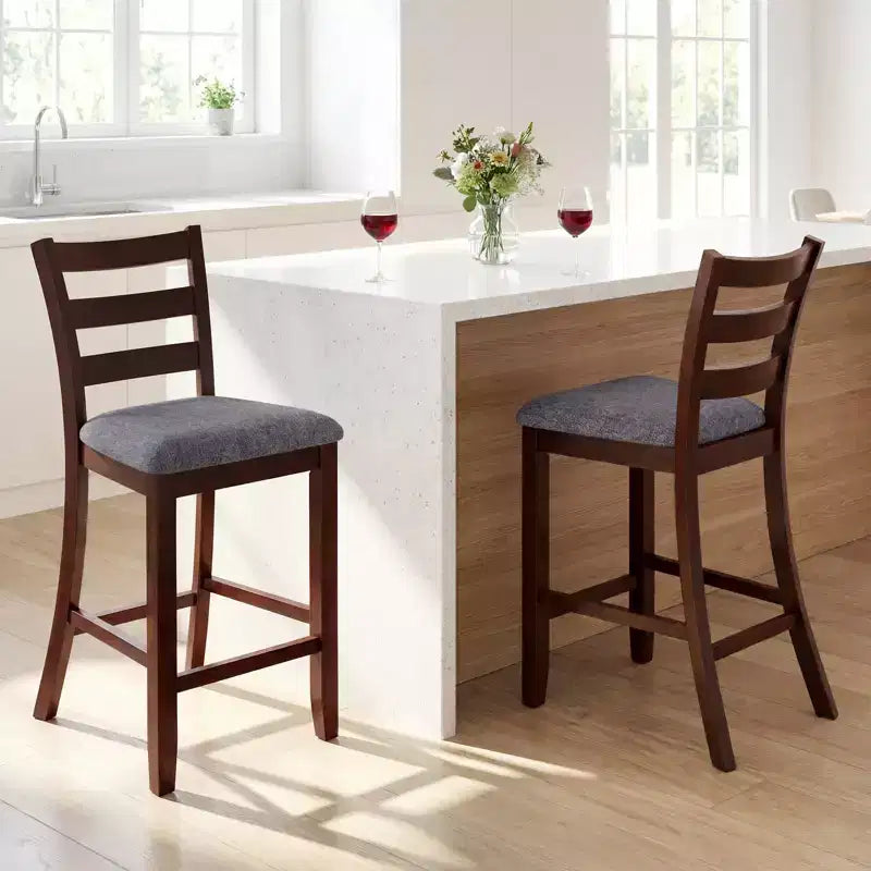 Lot de 4 tabourets de bar Costway, hauteur comptoir, avec assise en tissu et pieds en bois d'hévéa