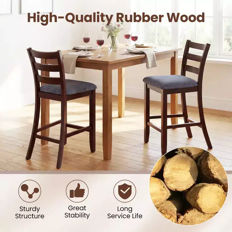 Lot de 4 tabourets de bar Costway, hauteur comptoir, avec assise en tissu et pieds en bois d'hévéa