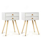 Costway Lot de 2 tables de chevet/d'appoint de canapé avec 2 tiroirs, style Mid-Century Moderne, Blanc