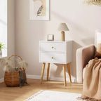 Costway Lot de 2 tables de chevet/d'appoint de canapé avec 2 tiroirs, style Mid-Century Moderne, Blanc