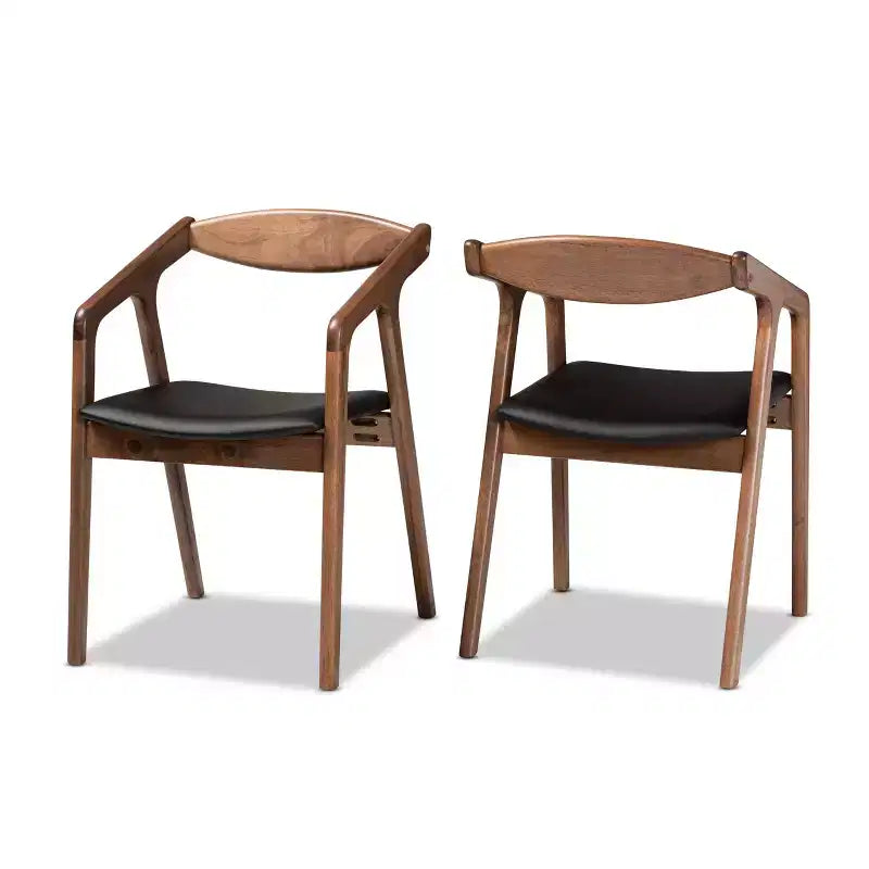Lot de 2 chaises de salle à manger Harland en similicuir et bois – Baxton Studio