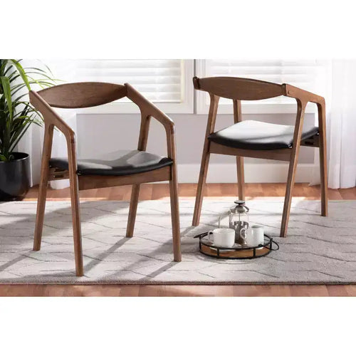 2pc Harland Faux Leather Upholstered and Wood Dining Chair Set - Baxton Studio