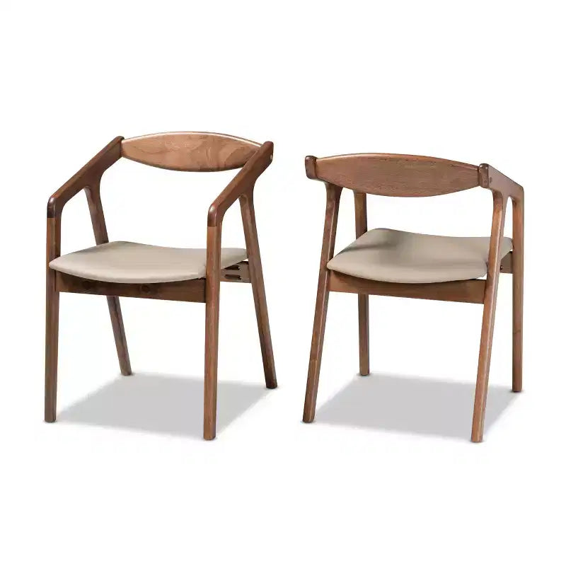 Lot de 2 chaises de salle à manger Harland en similicuir et bois – Baxton Studio