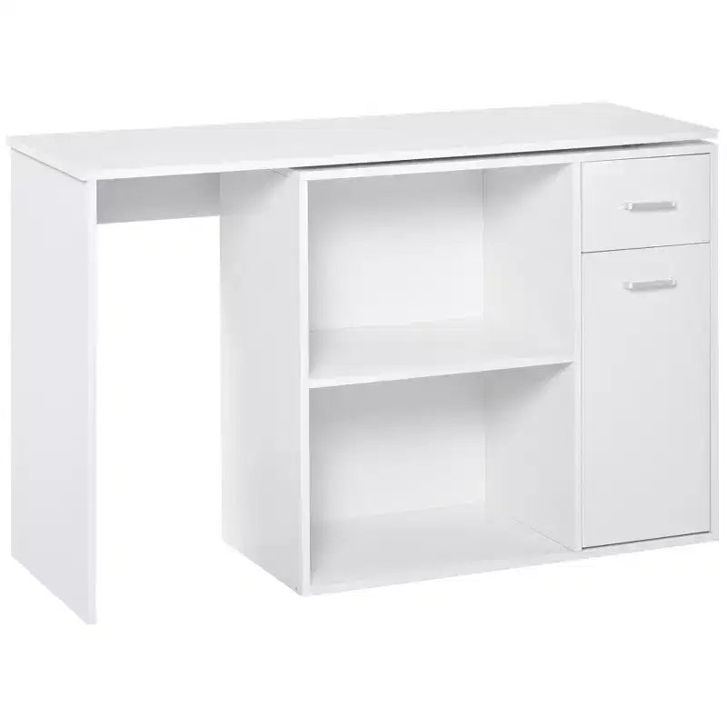 Bureau d'angle en L HOMCOM avec étagères rotatives et tiroir de rangement pour la maison et le bureau