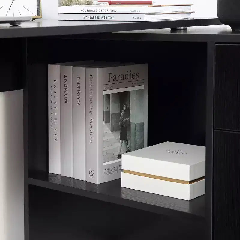 Bureau d'angle en L HOMCOM avec étagères rotatives et tiroir de rangement pour la maison et le bureau
