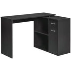 HOMCOM L Shaped Corner Computer Desk Workstation with Rotating Storage Shelves and Drawer for Home & Office