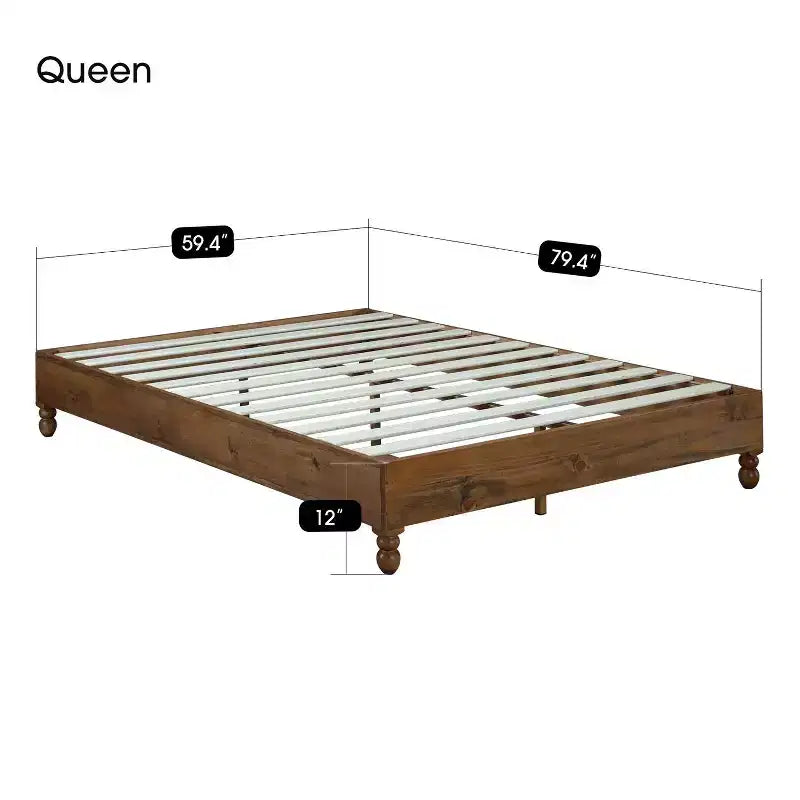 MUSEHOMEINC Cadre de lit plateforme en bois de pin massif 12 pouces avec lattes en bois, Queen