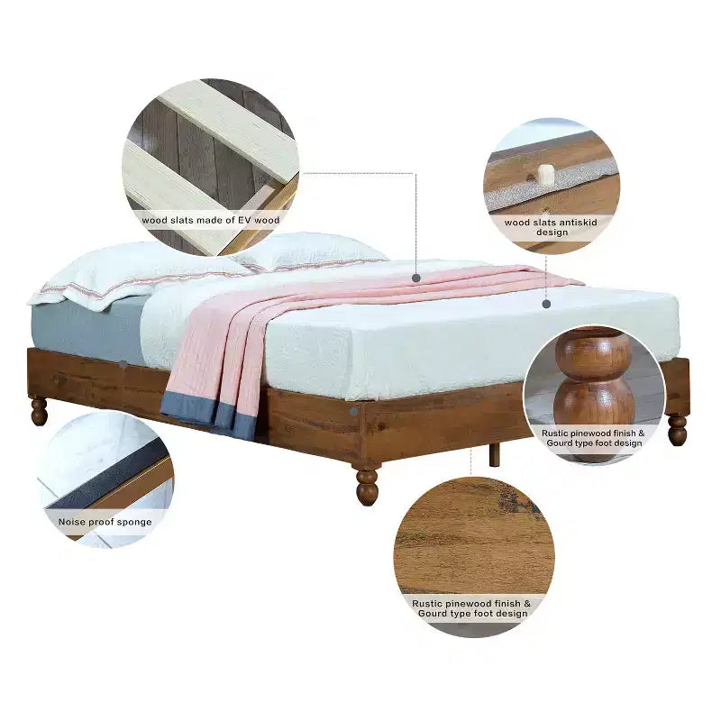 MUSEHOMEINC Cadre de lit plateforme en bois de pin massif 12 pouces avec lattes en bois, Queen