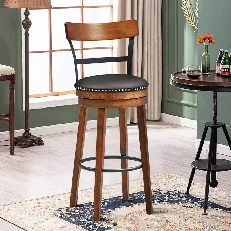 Costway 30.5'' Tabouret de Bar Pivotant Hauteur Pub Chaise de Salle à Manger Cuisine avec Pieds en Bois d'Hévéa