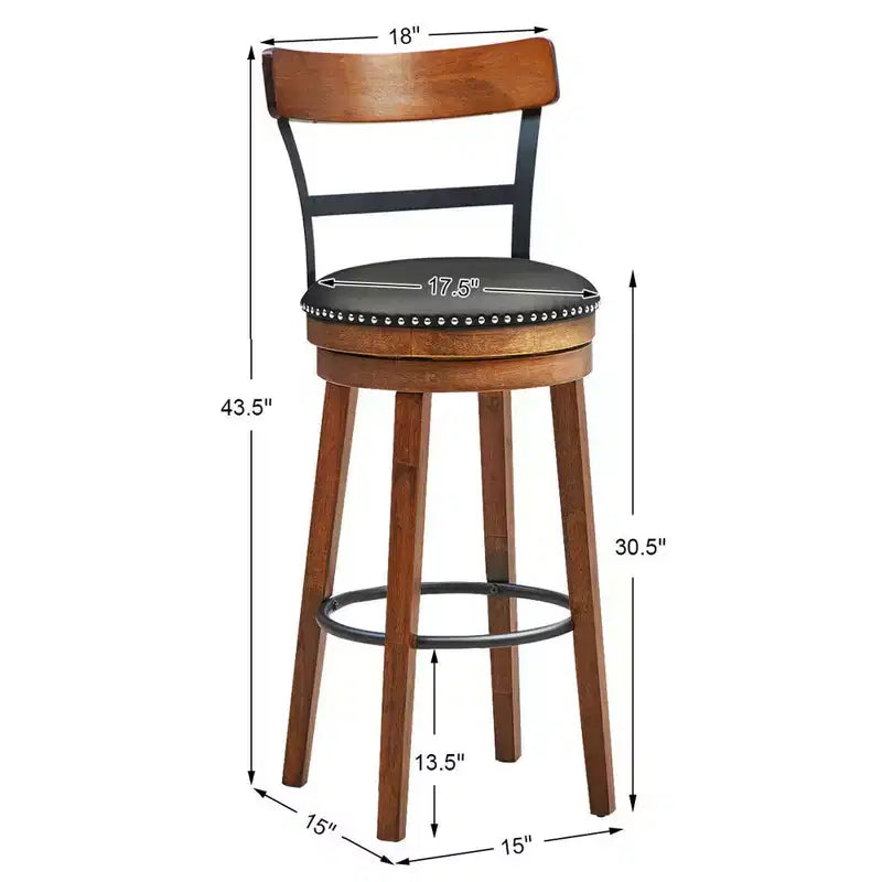 Costway 30.5'' Tabouret de Bar Pivotant Hauteur Pub Chaise de Salle à Manger Cuisine avec Pieds en Bois d'Hévéa