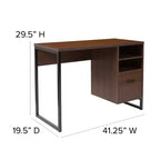 Bureau d'ordinateur rustique Merrick Lane avec étagères et tiroir de rangement, piétement métallique, base sur colonne, pour bureau à domicile