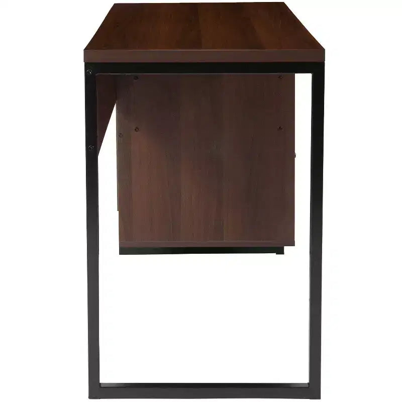Bureau d'ordinateur rustique Merrick Lane avec étagères et tiroir de rangement, piétement métallique, base sur colonne, pour bureau à domicile
