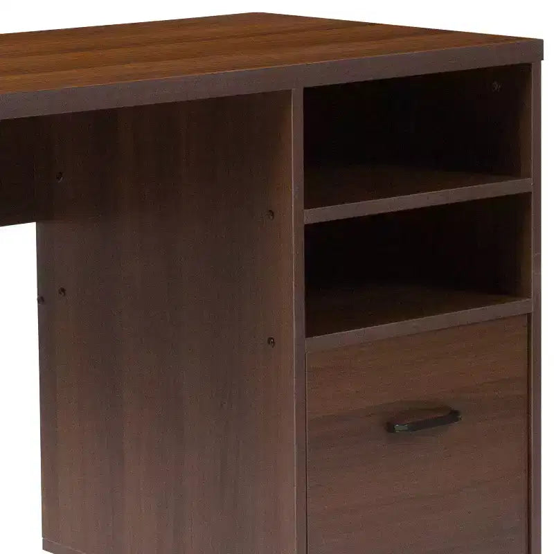 Bureau d'ordinateur rustique Merrick Lane avec étagères et tiroir de rangement, piétement métallique, base sur colonne, pour bureau à domicile