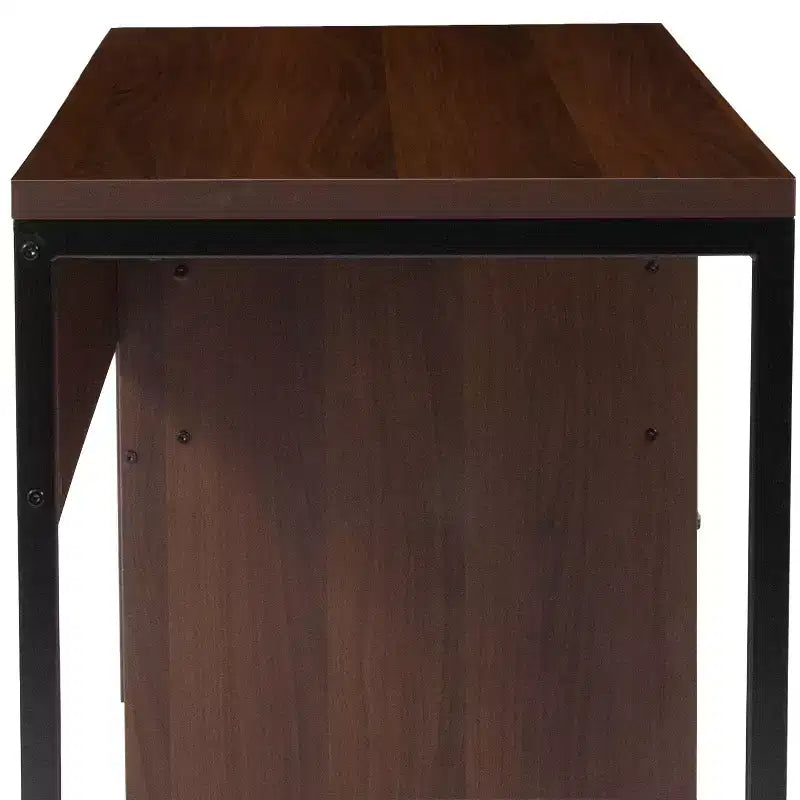 Bureau d'ordinateur rustique Merrick Lane avec étagères et tiroir de rangement, piétement métallique, base sur colonne, pour bureau à domicile