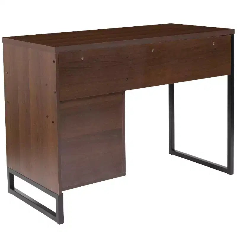 Bureau d'ordinateur rustique Merrick Lane avec étagères et tiroir de rangement, piétement métallique, base sur colonne, pour bureau à domicile