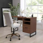 Bureau d'ordinateur rustique Merrick Lane avec étagères et tiroir de rangement, piétement métallique, base sur colonne, pour bureau à domicile