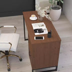 Bureau d'ordinateur rustique Merrick Lane avec étagères et tiroir de rangement, piétement métallique, base sur colonne, pour bureau à domicile