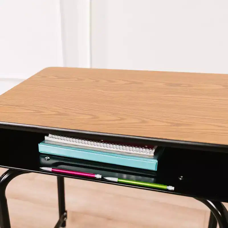 ECR4Kids Bureau à ouverture frontale avec casier de rangement métallique, réglable, mobilier de salle de classe