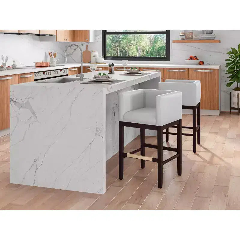 Lot de 3 tabourets de bar Kingsley en bois de hêtre rembourrés, hauteur comptoir - Manhattan Comfort
