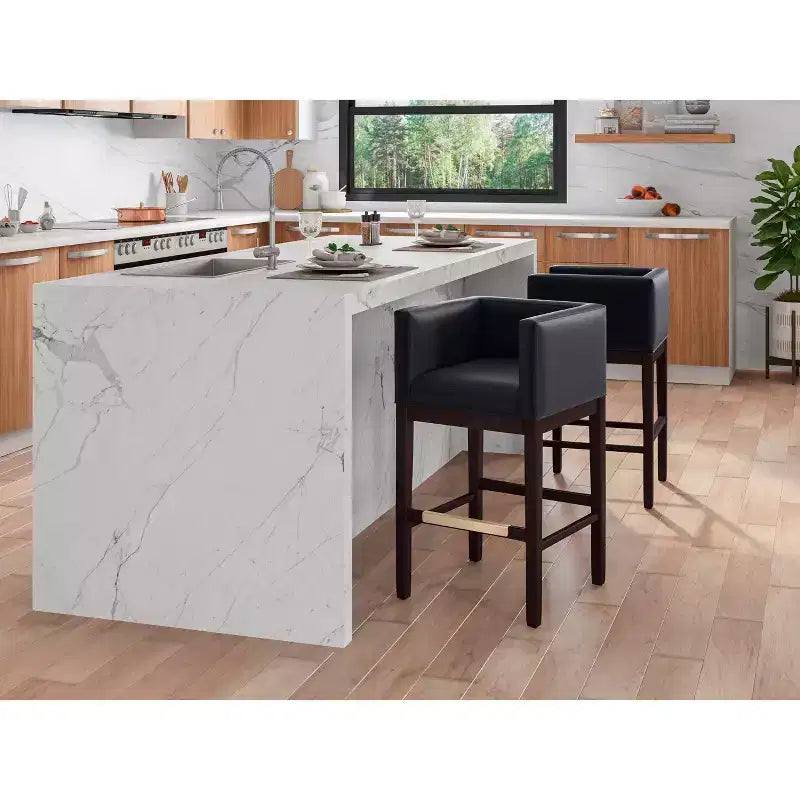 Lot de 3 tabourets de bar Kingsley en bois de hêtre rembourrés, hauteur comptoir - Manhattan Comfort