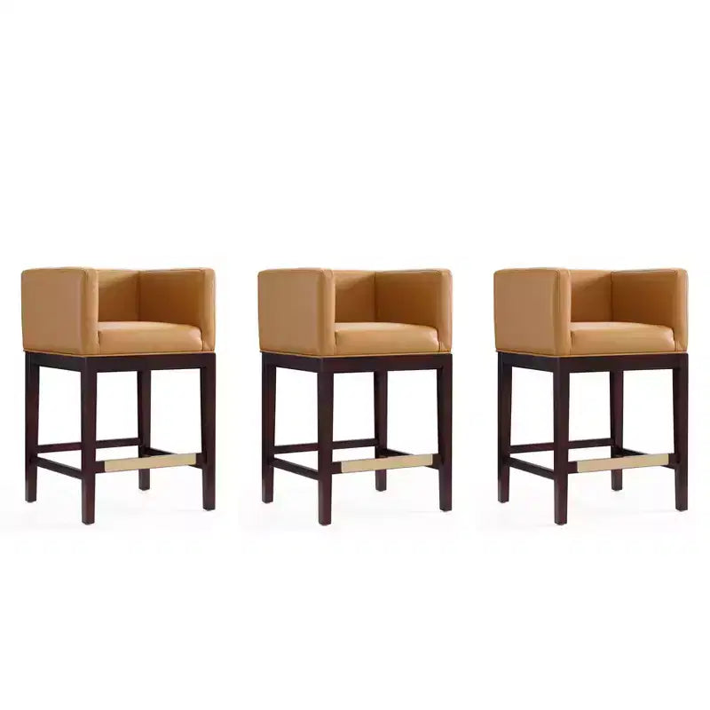 Lot de 3 tabourets de bar Kingsley en bois de hêtre rembourrés, hauteur comptoir - Manhattan Comfort