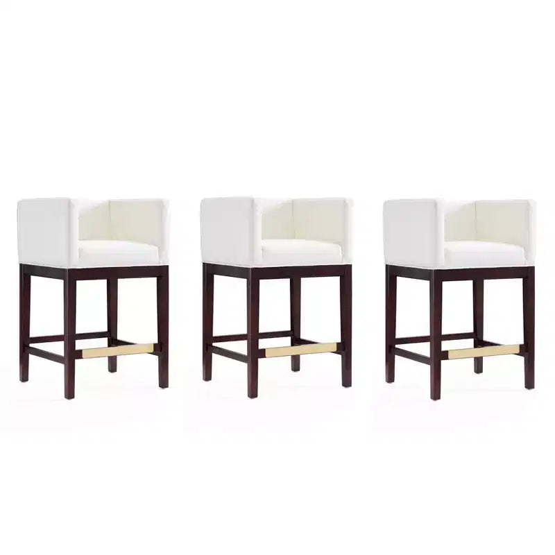 Lot de 3 tabourets de bar Kingsley en bois de hêtre rembourrés, hauteur comptoir - Manhattan Comfort