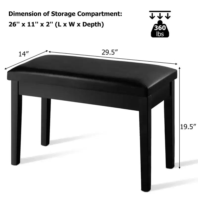 Banc de piano Costway en cuir synthétique, capitonné, double, pour clavier, avec rangement, noir