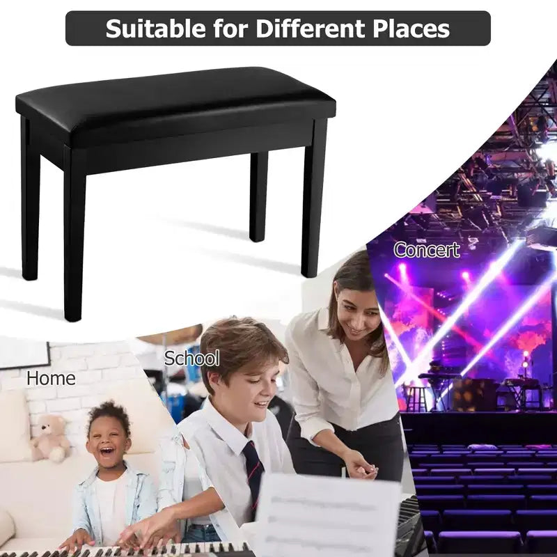 Banc de piano Costway en cuir synthétique, capitonné, double, pour clavier, avec rangement, noir